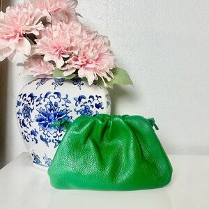 Italian leather green dumpling style crossbody/ clutch